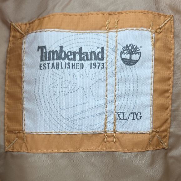 Timberland Men's Puffer Vest in Orange with Black and White Stripes Size XL - Picture 7 of 9